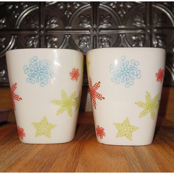 2005 Starbucks Holiday Cup Stars & Snowflakes Ceramic Christmas Coffee Tea 2PC - Picture 4 of 13